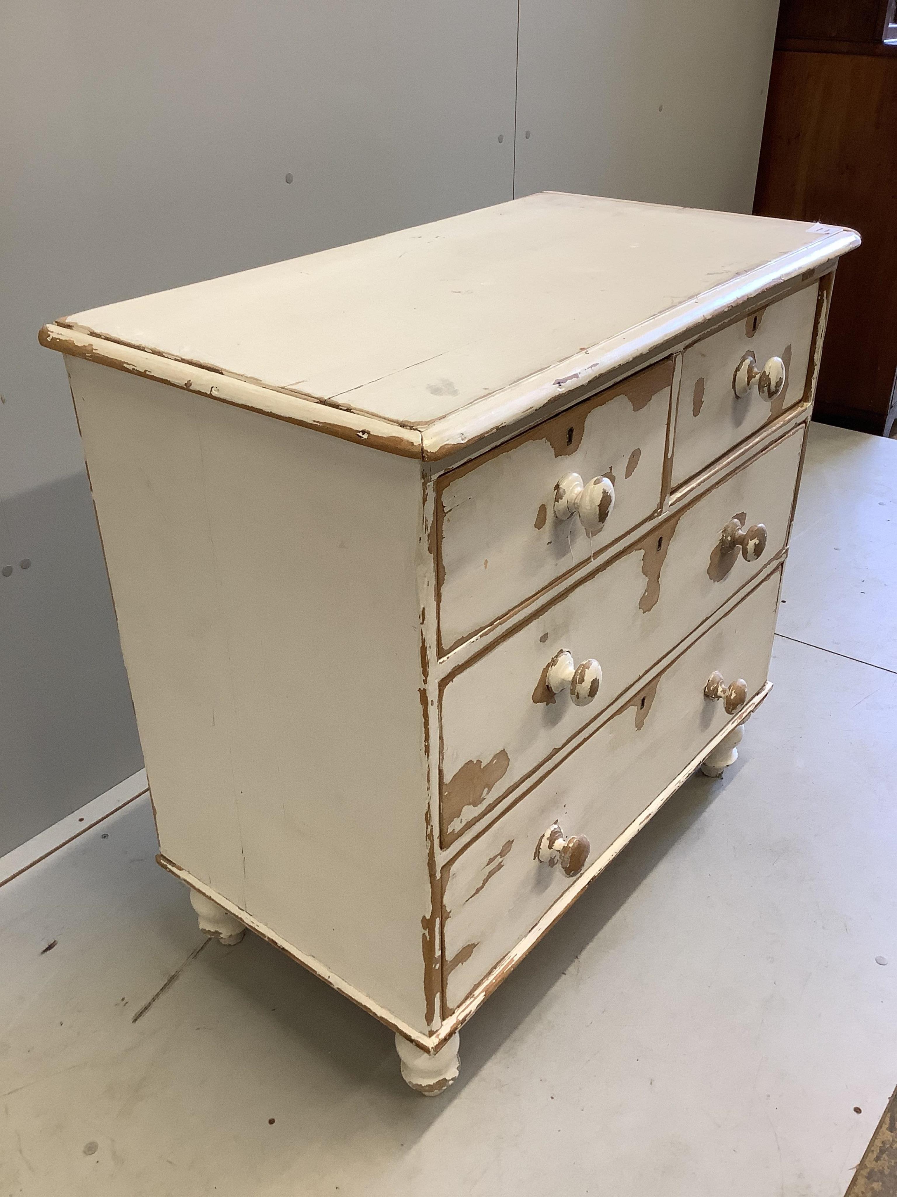 A small Victorian pine four drawer chest, later painted, width 90cm, depth 49cm, height 88cm. Condition - fair